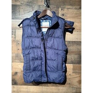 NEW Y2K Aeropostale A87 W Small Puffer Vest Blue Faux Fur Lined Removable Hood
